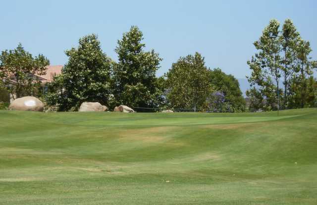 A view of a green at Boulder Oaks Golf Club