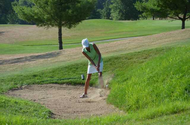 A view of the bunker protecting hole #1 at Scovill Golf Club