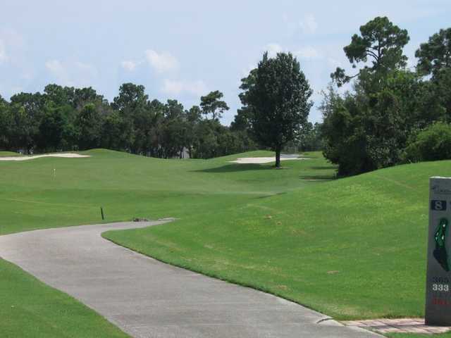 A view from the 8th tee sign at DeBary Golf and Country Club