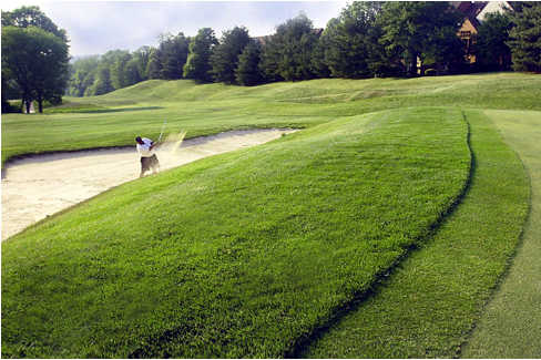 A view of the bunker protecting hole #18 at Fairway Hills Golf Club