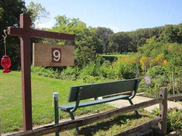 A view of the 9th tee sign at Canal Shores Golf Course