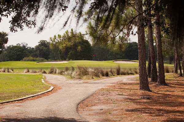 A view of a green flanked by bunkers at Eagles Golf Club