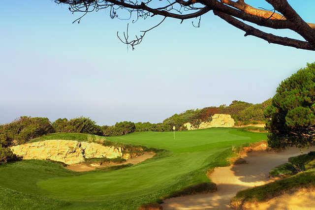A view of a green at Ocean South from Pelican Hill Golf Club