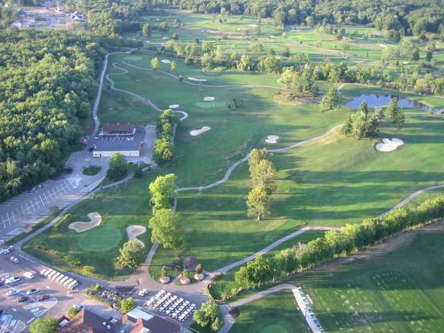 Aerial view of the clubhouse area at Grantwood Golf Course