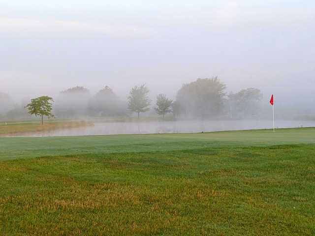 A view of a green with water coming into play at St. Clair Parkway Golf Course
