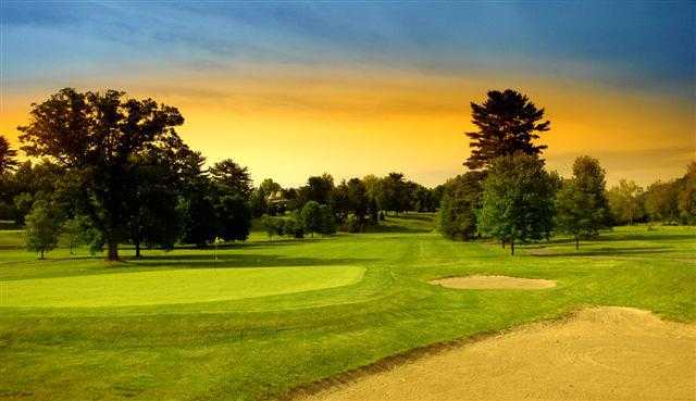 A view of a hole protected by sand traps at Reading Country Club