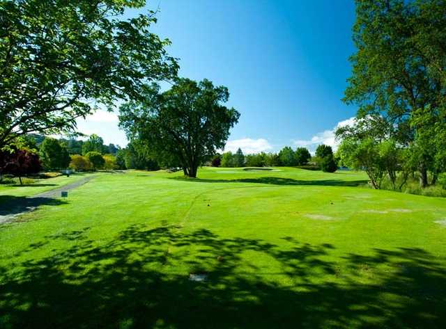 A sunny day view from a tee at Hidden Valley Lake Golf Course