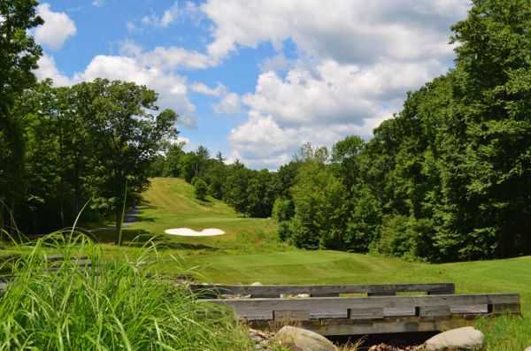 A view over a bridge from Country Club of the Poconos Municipal Golf Course
