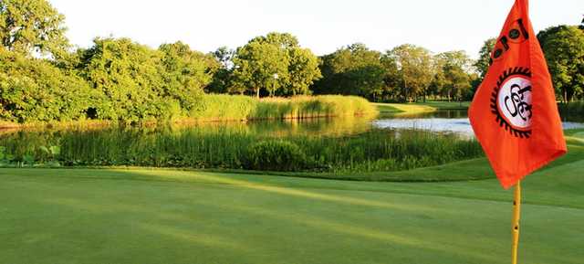 A view from a green with water coming into play at North Shore Country Club