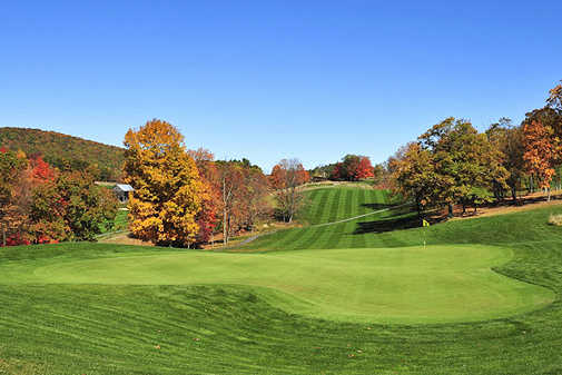 A view of an undulating green at Highlands Golf Club from Fisher Mountain