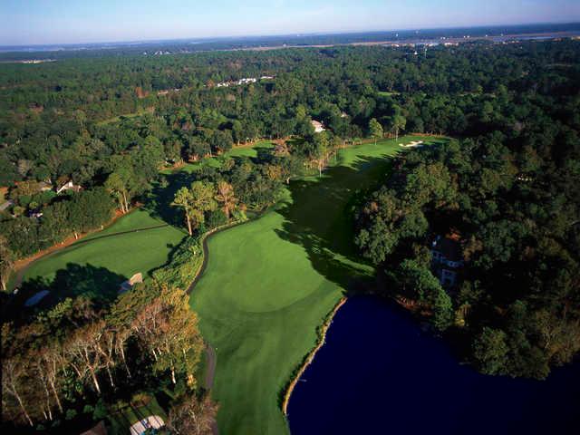 Arthur Hills Golf Course at Palmetto Dunes Oceanfront Resort, Aerial view of holes #13 and #14.