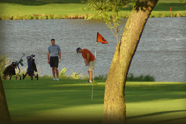 A view of a hole with water coming into play at Ledges Golf Club