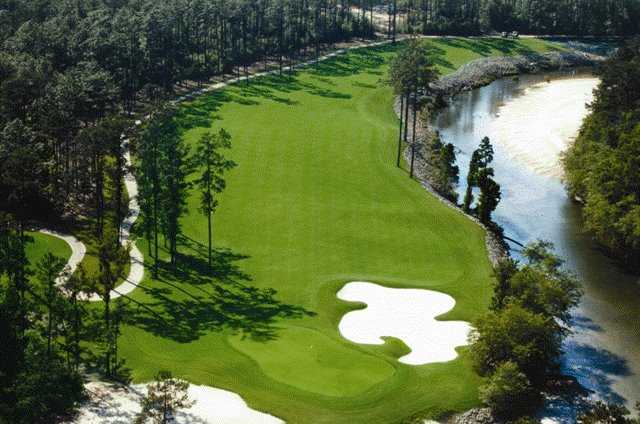 Aerial view of the 17th hole at Grand Bear Golf Course