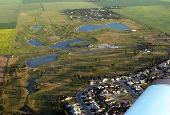 Aerial view from the Bridges at Claresholm Golf Course