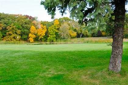 A view of a green with water coming into play at Valleywood Golf Course