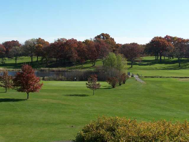 A view of a hole with water coming into play at KateHaven Golf Course