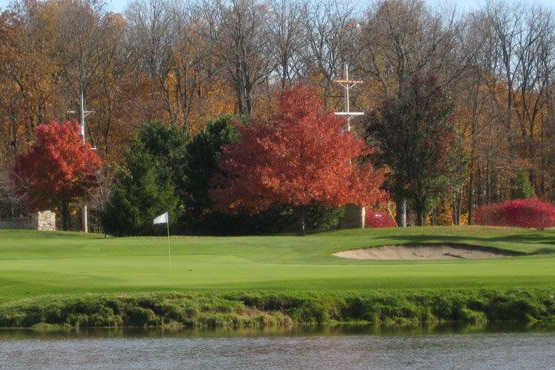 A view over the water of a green at Honeywell Golf Course