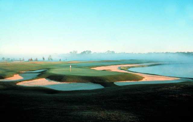 A view of a hole protected by tricky bunkers at English Turn Golf & Country Club