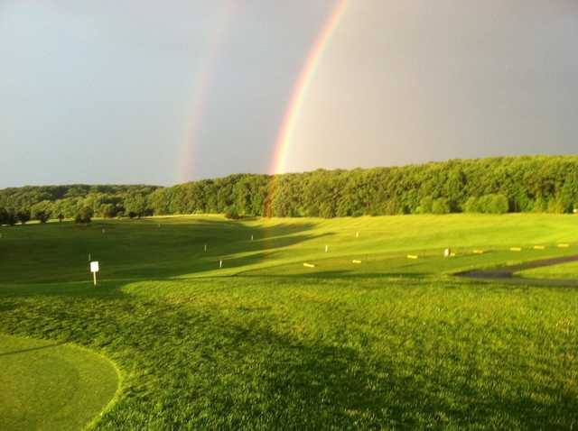 A rainbow over the driving range at Little Bennett Golf Course