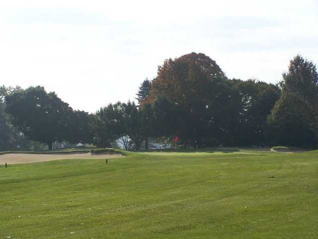 A view of the 6th hole flanked by sand traps at Armitage Golf Course