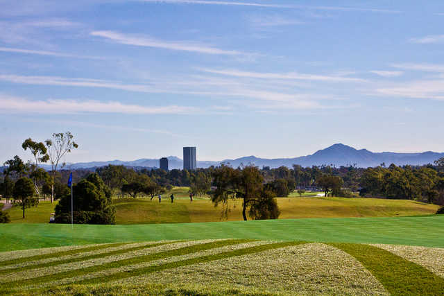 A view of the Vineyard Course at River Ridge Golf Club with the Santa Monica Mountains in the background