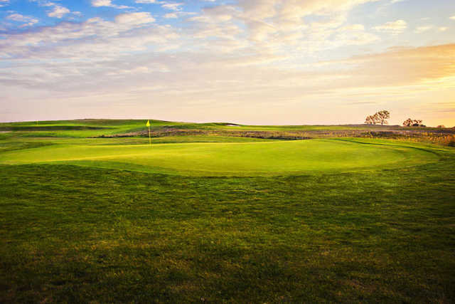 A view of the 13th green at Prairie Winds Golf Course