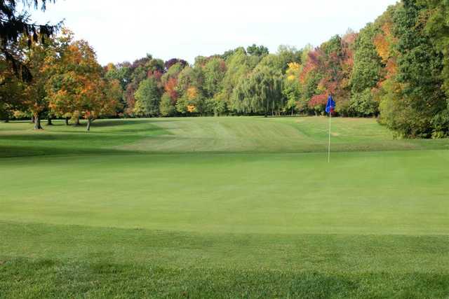 A view of the 13th green at the Woods from Possum Run Golf Course