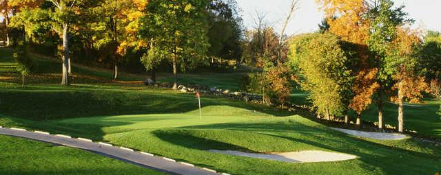 A fall day view of a hole at Casperkill Golf Course.