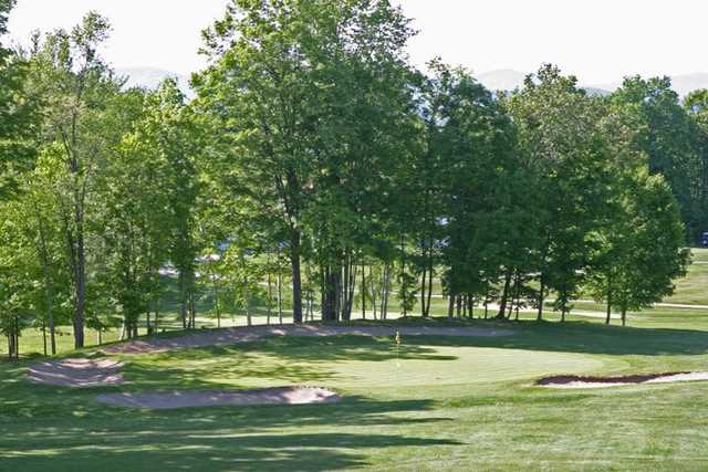A view of green #7 protected by bunkers at Country Club of Barre