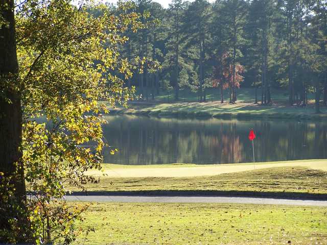A view of a hole with water coming into play at Eisenhower Lakes Golf Club