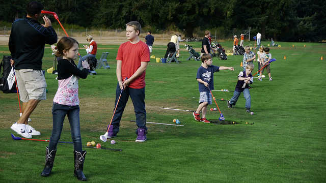 A view of the practice area at Eagles Pride Golf Course