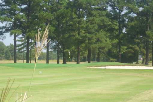 A view of a hole protected by a bunker at Cardinal Country Club