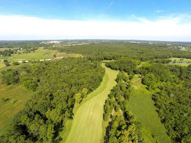 Aerial view of the 15th fairway at Fairways of Woodside Golf Course