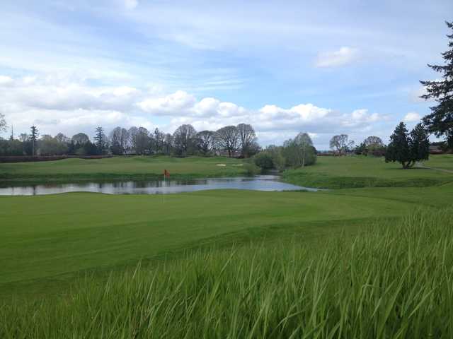 A view of a hole with water in background at The Reserve Vineyards & Golf Club