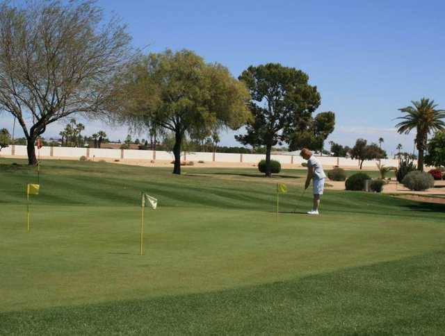 A view of the practice putting green at Quail Run Golf Course