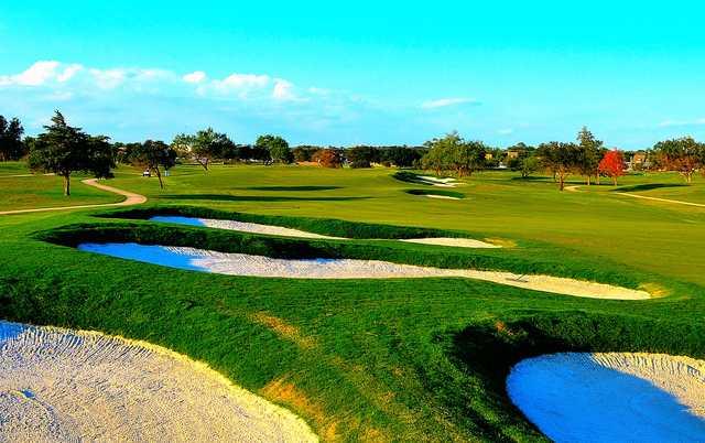 A view of the 18th fairway at The Golf Club at Texas A&M
