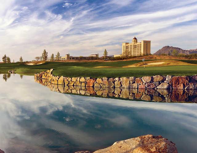 The Casino Del Sol Resort is in view from Sewailo Golf Club's 18th hole
