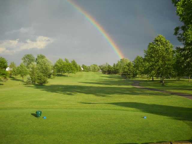 A view from a blue tee at Raccoon Hill Golf Club