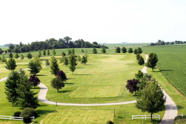 A view of a tee and a fairway at Chicago Golf and Tiki Tees