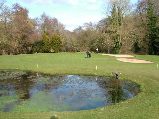 A view of a green with water coming into play at Herefordshire Golf Club