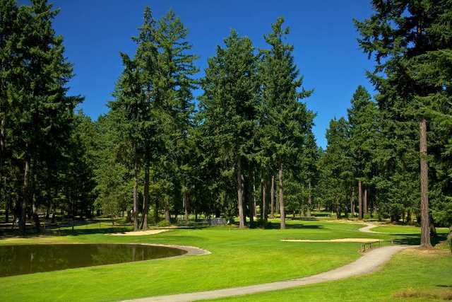 A view of a hole with water coming into play at Lake Spanaway Golf Course