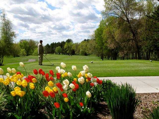 A fresh spring view of a tee at Elkhorn Valley Golf Course