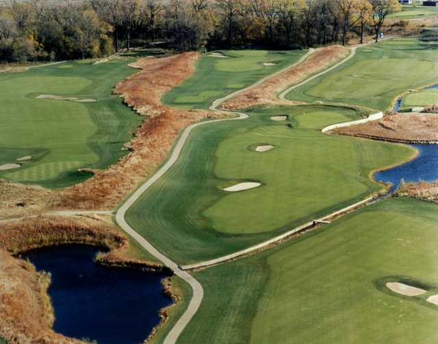 Aerial view of hole #10, #13, #14 and #15 at Gateway National Golf Links
