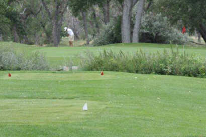A view from a white tee at Cottonwood from Torrington Golf Course