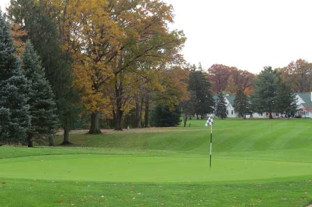 A fall view of a green at North Olmstead Golf Club