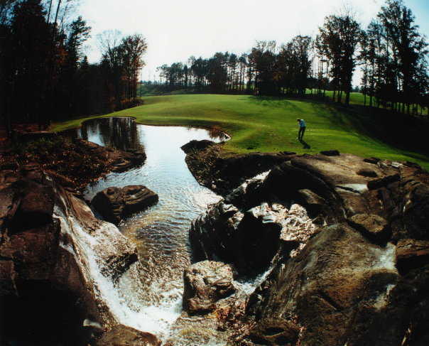 Green surrounded by water at Chateau Elan Golf Club - Chateau Elan