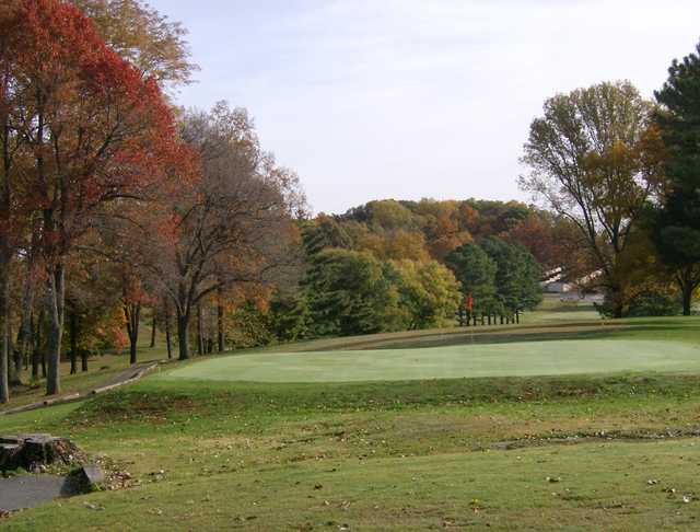 A fall view of a green at Scottsville Country Club