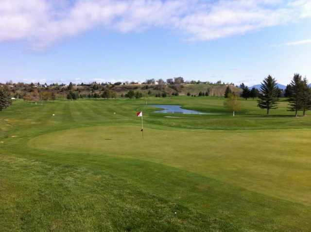 A view of the 18th green at Village Greens Golf Course