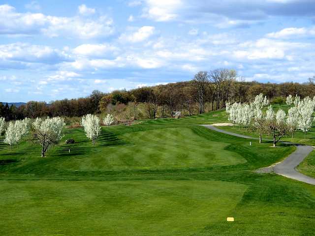 A spring view from a tee at Apple Greens Golf Course