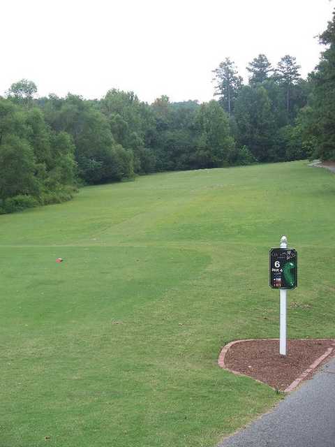 A view of the 6th fairway from the tee at Collins Hill Golf Club